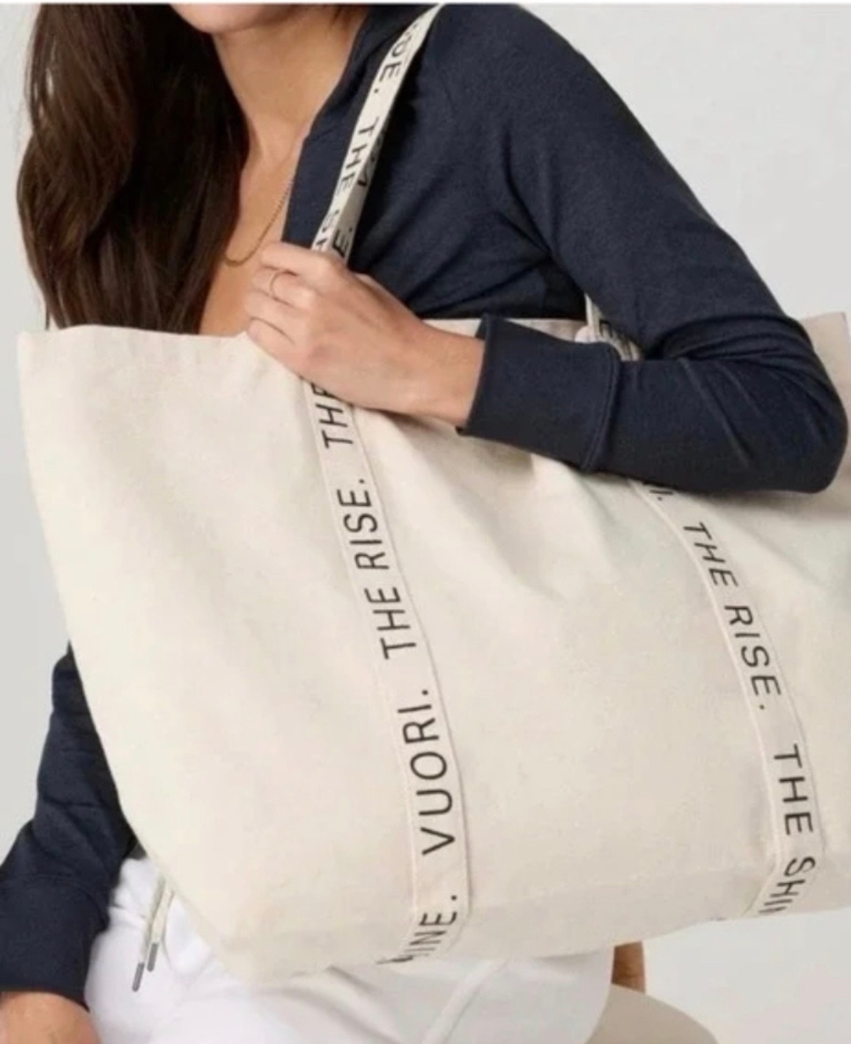 Vuori The Rise The Shine Natural/Cream Canvas Oversized Reusable Tote Bag